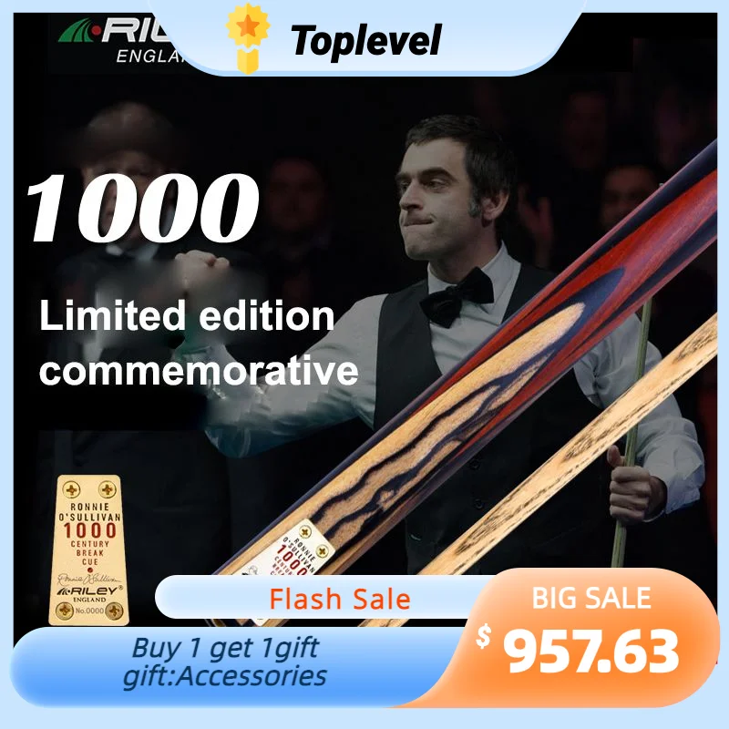 

RILEY RCENT-101 Handmade 9.5mm One Piece Billiard Snooker Stick Cue with Case Extension Limited to 1000 Original England Taco