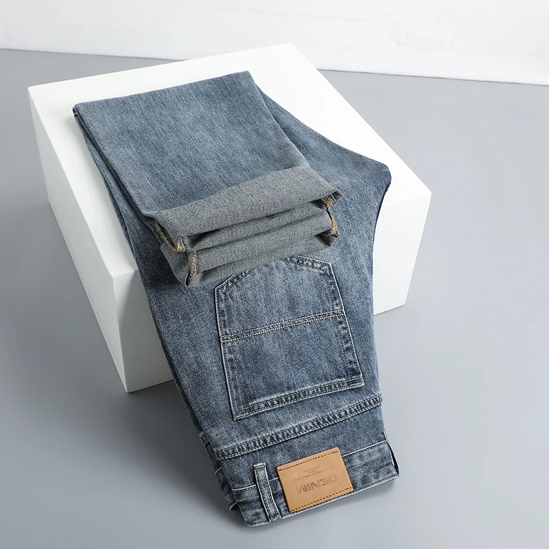 

Spring Summer Brand Men's Straight LOOSE Lightweight Jeans High Quality Lyocell Stretch Business Casual High Waist Thin Jeans