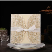 10pcslot ivory laser cut elegant wedding invitations card lace greeting card custom with ribbon birthday wedding party gifts