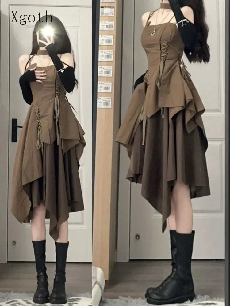 Xgoth коричневое женское платье с подвеской новинка лета 2022 французская