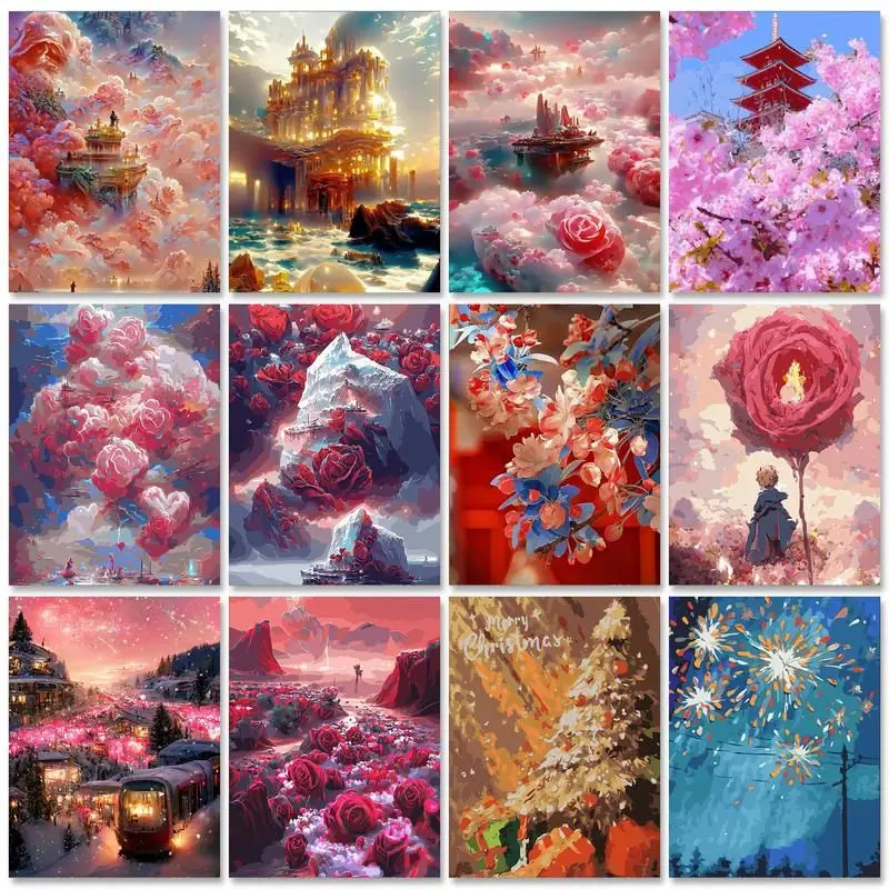 

RUOPOTY Frame Painting By Numbers For Adults Kits Abstract Landscape Diy Gift Pictures Drawing By Numbers For Home Decorative