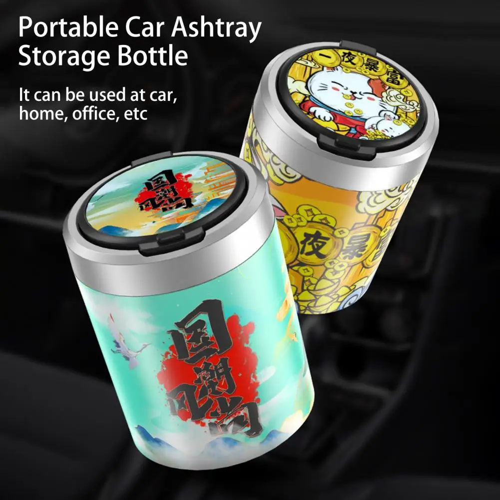 

Creative Car Ashtray With LED Light Chinese Style Large Capacity Separate Design Auto Ashtray Container Holder Car Supplies