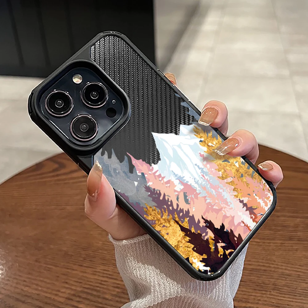 

Mountain Forest Illustration Case for IPhone 14 13 11 ProMax 12 Mini Plus XR XSMax 7 8 SE Transparent Acrylic Hard Back Cover