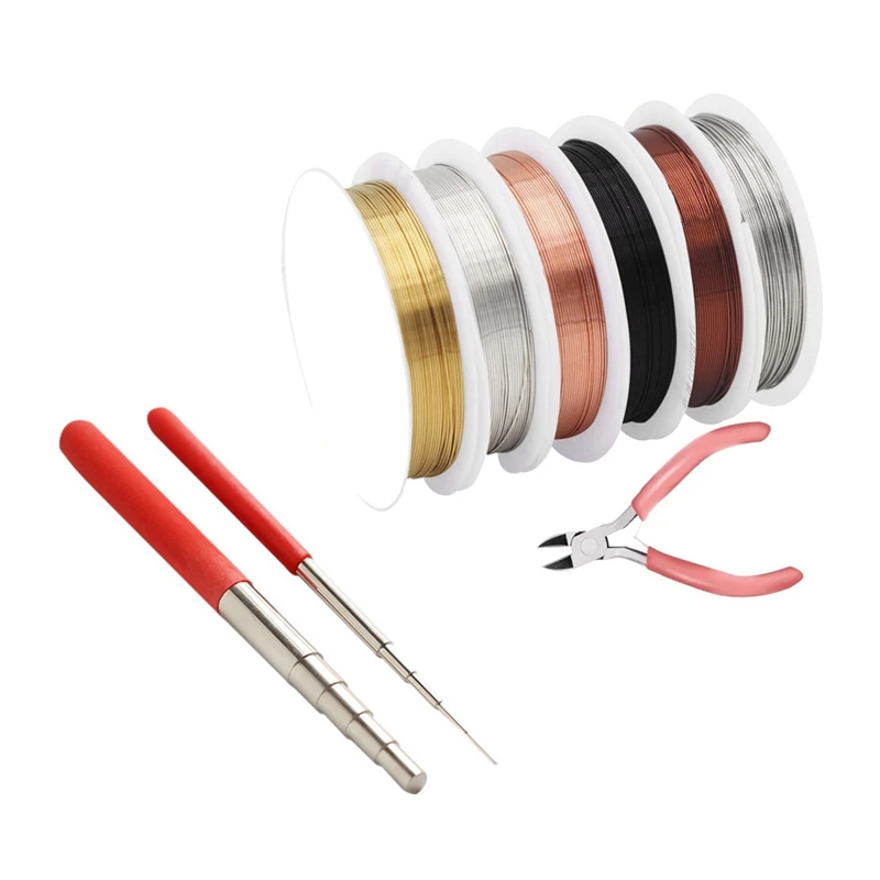 

6 Pcs Jewelry Copper Craft Wire With 2 Pcs Wire Looping Wrapping Step Round Bead Working Loop Jump Ring Forming Tool