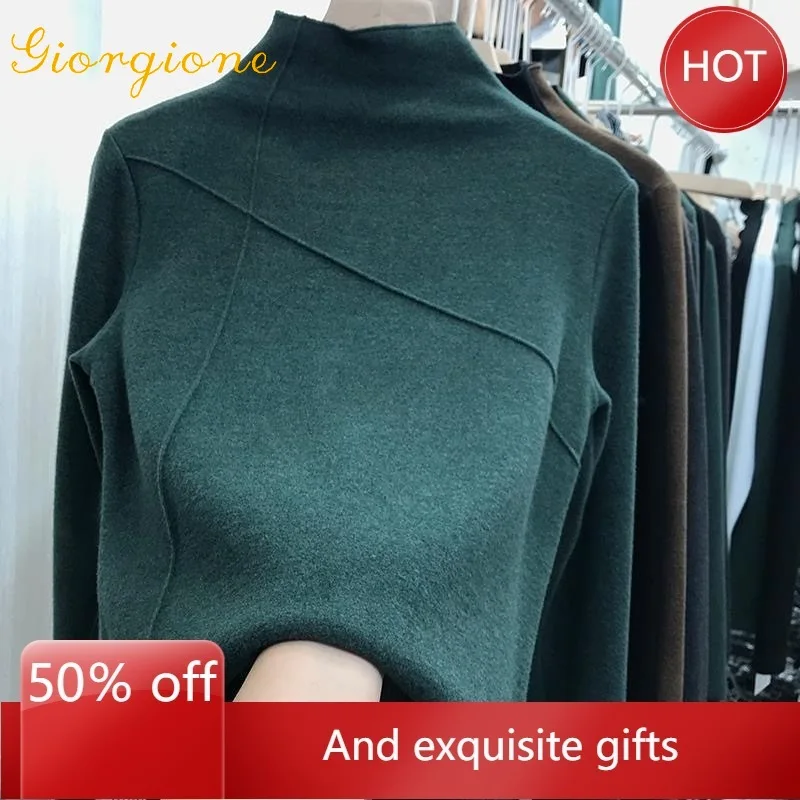 

Wemen Pullovers 2021 Winter New Double-sided De Velvet Slim Bottomed Blouse Half High Neck Long Sleeve Blouse Women's Wear