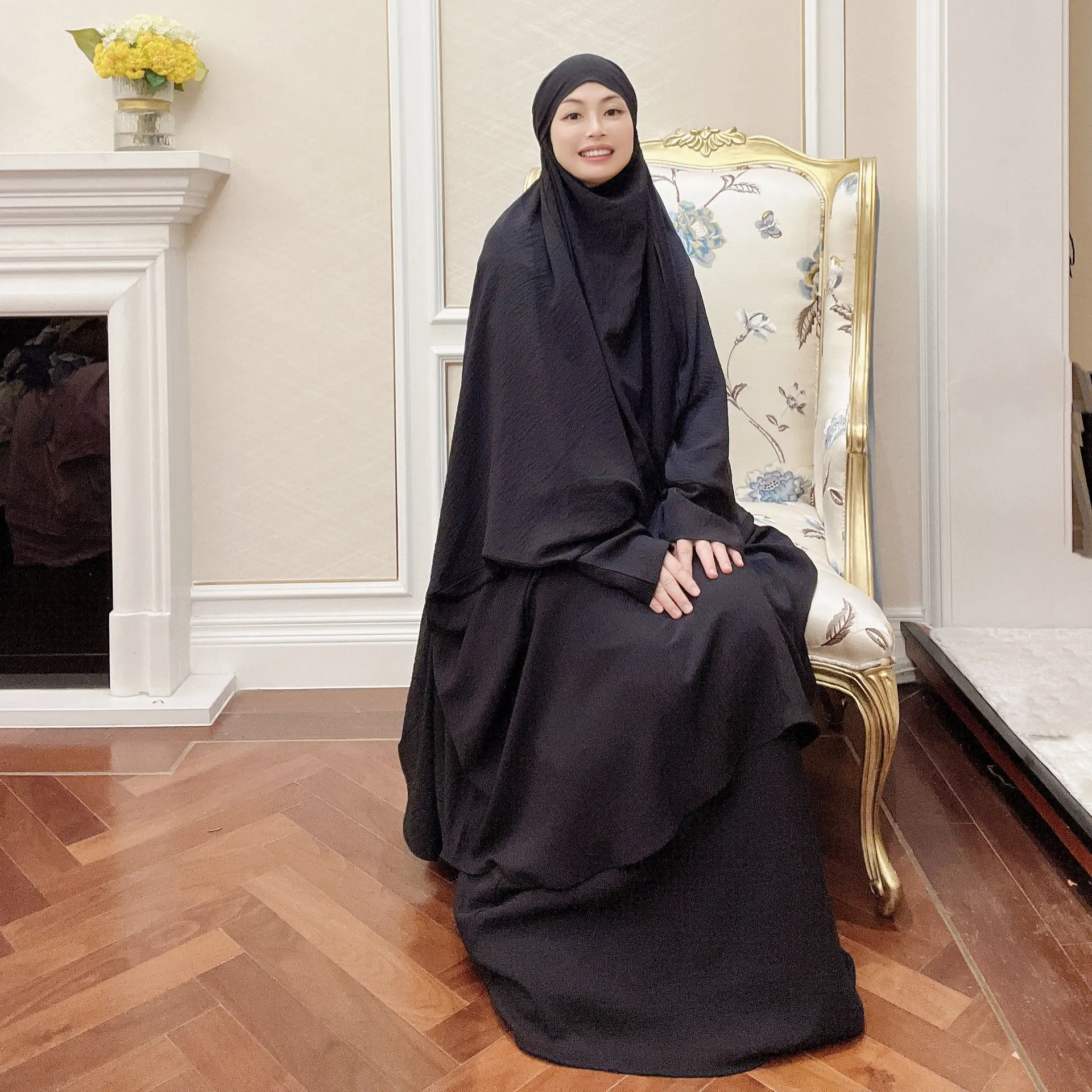 2022 Muslim Sets Hijab Big Swing Solid Color Robe Suit Dress Abaya Dubai Turkey Muslim Hijab Dress Islamic Clothing