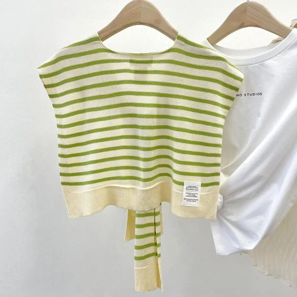 Вязаная шаль в полоску с завязками корейском стиле яркий цвет защитный шарф для