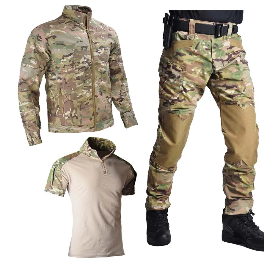 Uniforme de combate para hombre, traje de caza Airsoft, ropa de Paintball, chaqueta militar, trajes tácticos, camisas de camuflaje + Pantalones + camisas cortavientos
