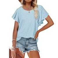 women t shirt summer 2022 new casual butterfly sleeve hollow out o neck khaki white pink purple green yellow black tee tops