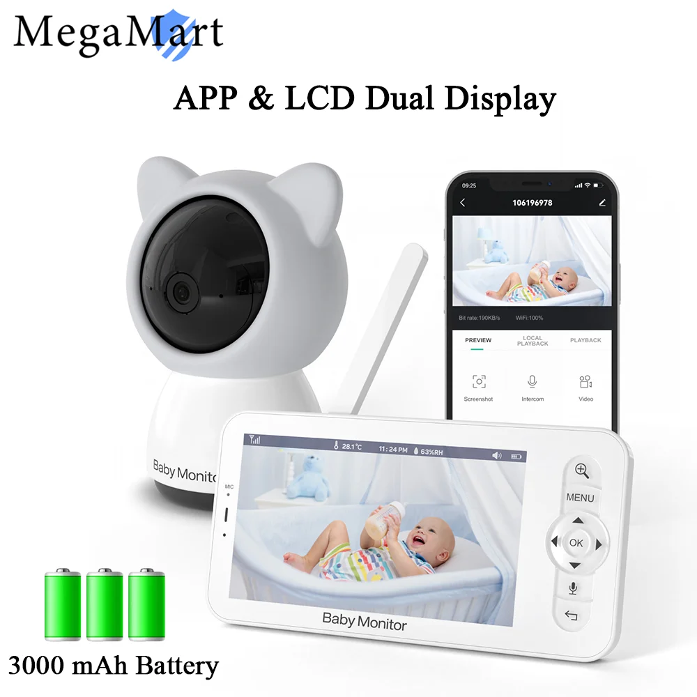 

Baby Monitor LCD 5 Inch Wireless Camera Zoom PTZ Cameras Video Audio Cam 3000mAh Battery Security Surveillance Multiple Receiver