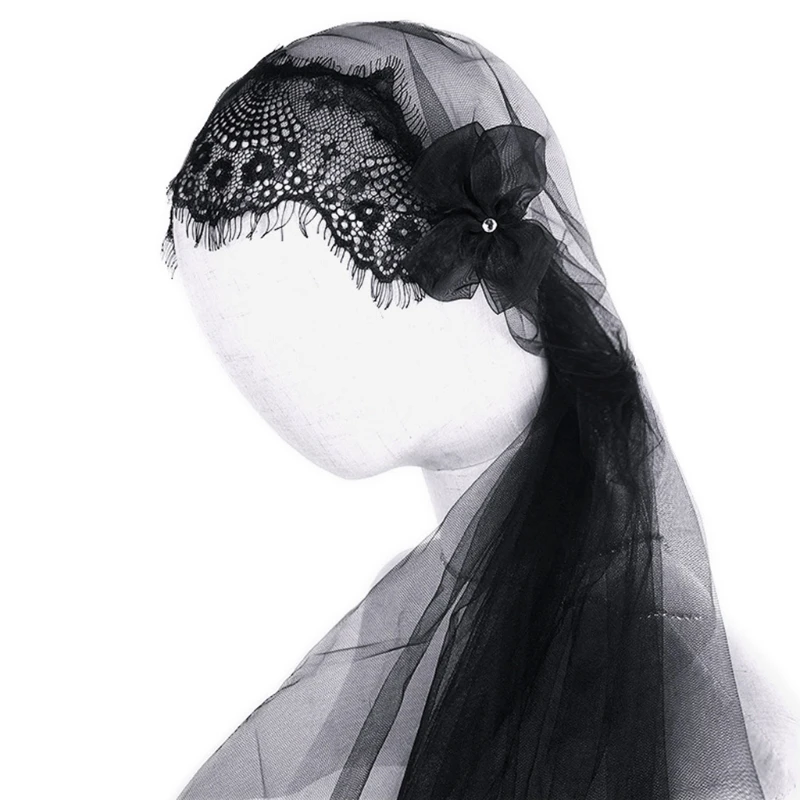 Легкая вуаль-мантилья с кружевной отделкой для платка на голову модный тюль