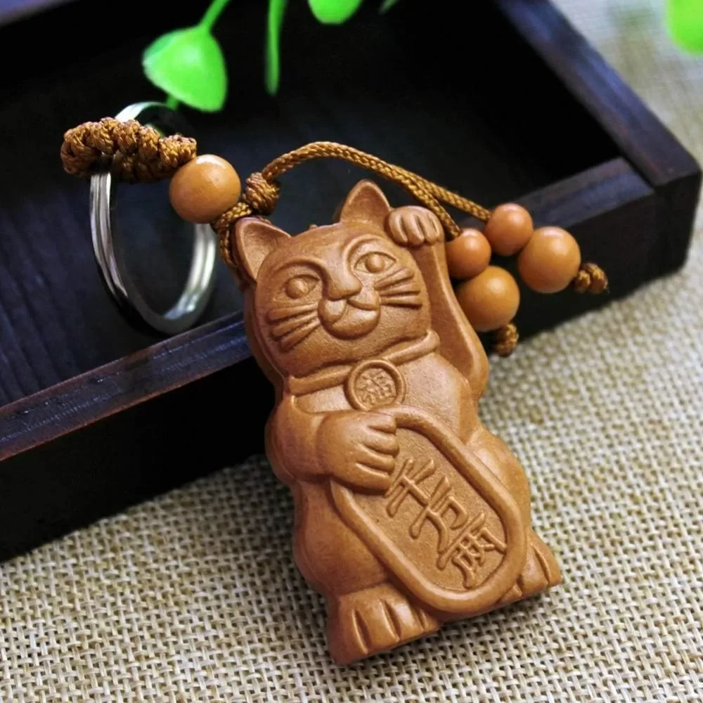 Брелок для ключей Lucky Cat Maneki Neko Fortune деревянный брелок с гравировкой в виде