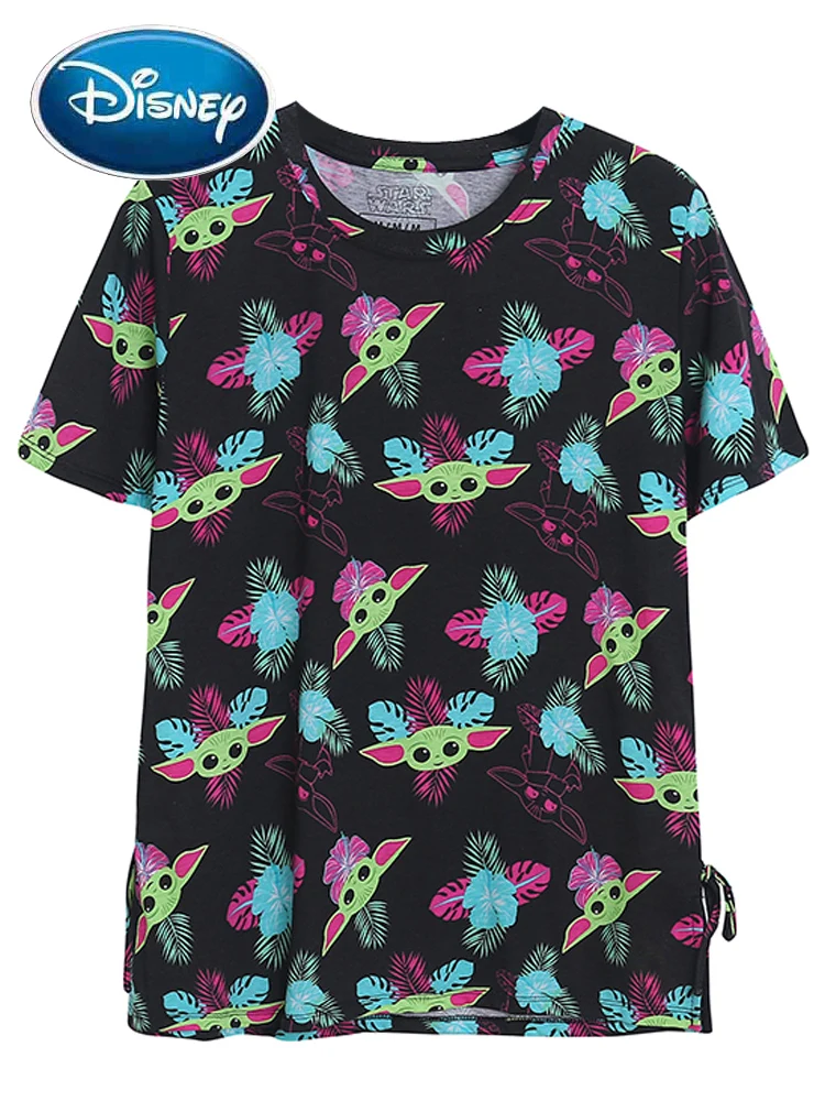 

Футболка Disney, модная, Звездные войны, Мастер Йода, пальмы, мультяшный принт, милый женский пуловер с круглым вырезом, короткий рукав, женские ...