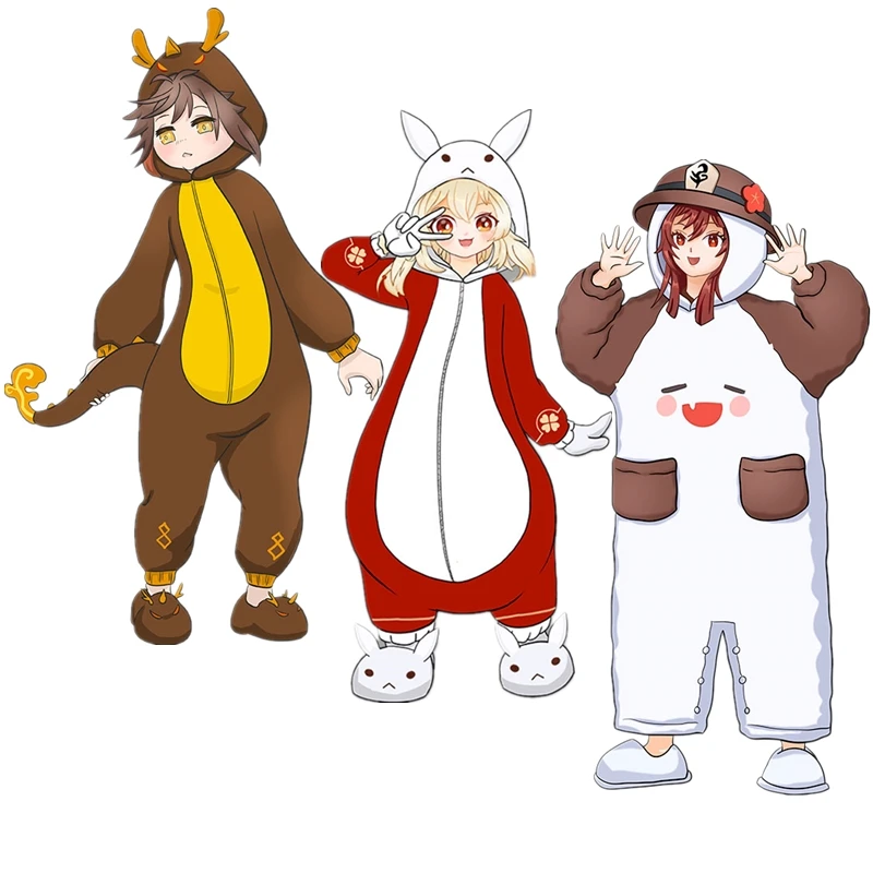 

Genshin Impact Amber Rabbit Morax Zhongli Dragon Hutao Cosplay Costume Kigurumi Adult Unisex Pajamas Jumpsuit Sleepwear Onesies