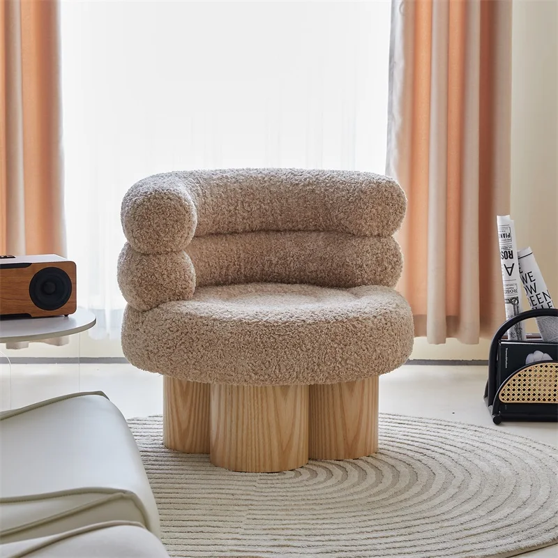 

Single Sofa Chair Living Room Reclining Solid Wood Lamb Velvet Leisure Designer Model Furniture Couch Muebles Mobilier