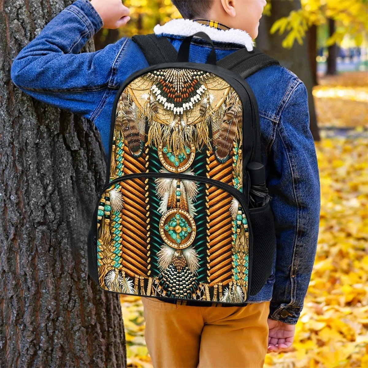 FORUDESIGNS Aztec Indian Native Tribal Print Art School Bag for Teen Boys Girls Travel Backpack Practical High Student Book Bags
