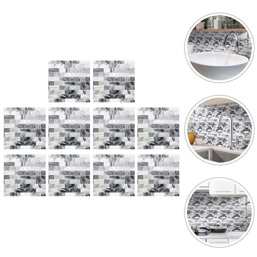 

10pcs Retro Tile Stickers for Bathroom Kitchen Self Adhesive Removable Tile Wall Sticker