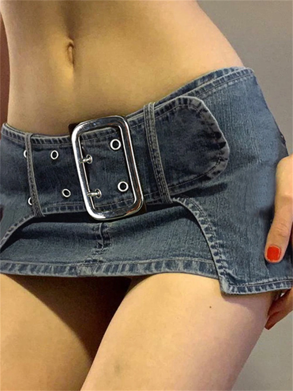 

Мини-юбка женская джинсовая с пряжкой, пикантная винтажная Повседневная Верхняя одежда в стиле High Street, АЛТ, Y2k, на лето