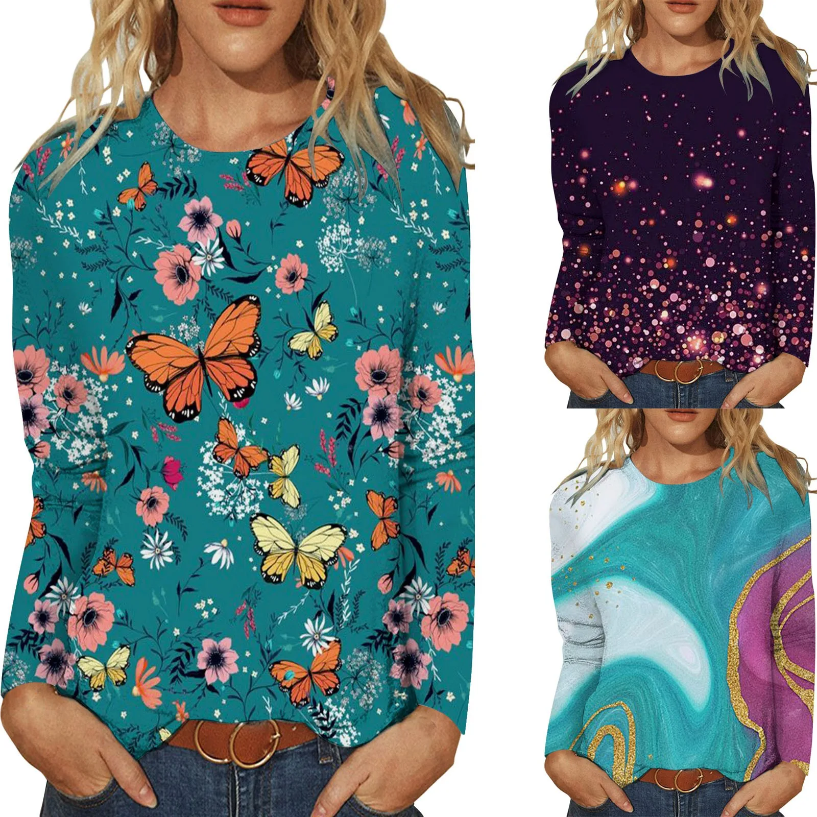 

Printed Shirt For Womens Casual Autumn Winter Long Sleeves Tops Round Long Torso Shirts Women Casual Long Sleeve Women Work Neck