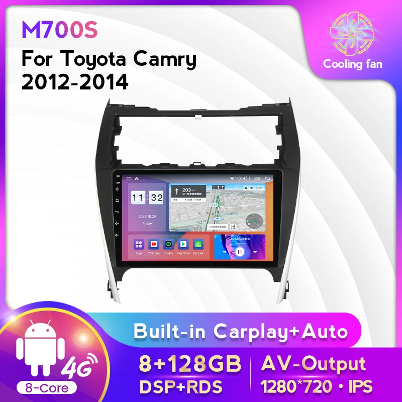 

2 Din Android 11 8 + 128G автомобильное стерео радио, мультимедийный плеер для Toyota Camry 2012-2014 GPS навигация Carplay + Авто WIFI 4G BT