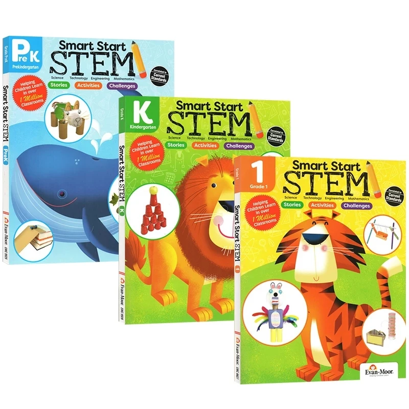 

3 Books/Set Evan Moor Smart Start STEM English Enlightenment Textbook Workbook Exercise Early Education Full Color Age 3-7