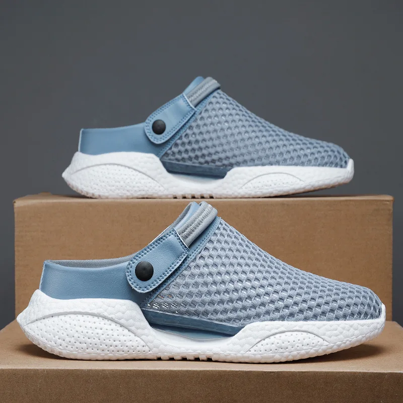 

2023 Men Women Summer Sandal Mesh Mules Breathable Padded Beach Flip Flops Shoes Solid Flat Bath Slippers Outside Mens Slippers