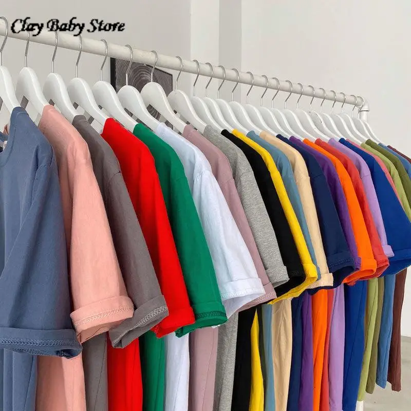 

100% Cotton Oversize Short Sleeve T-shirt Men Women Summer Fashion Solid Color Round Collar T-shirt Couples Loose Casual Tops