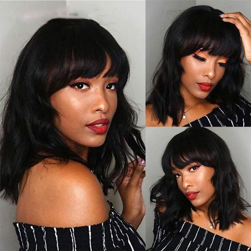 

Gladys Synthetic Water Wave Wigs with Bangs Short Wavy Bob Wig for Women Body Wave Cosplay Lolita Natural Hair Heat Resistant
