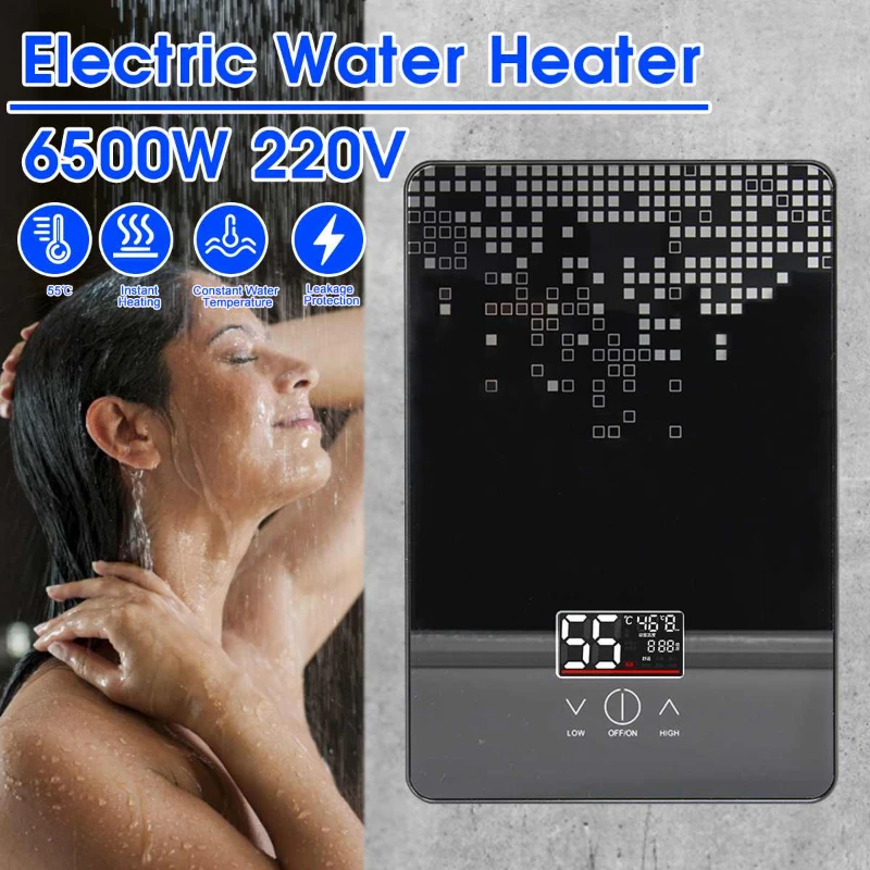Electric Hot Water Heater 6500W 220V Tankless Instant Boiler Tankless Shower Thermostat Safe Intelligent  Automatica Bathroom