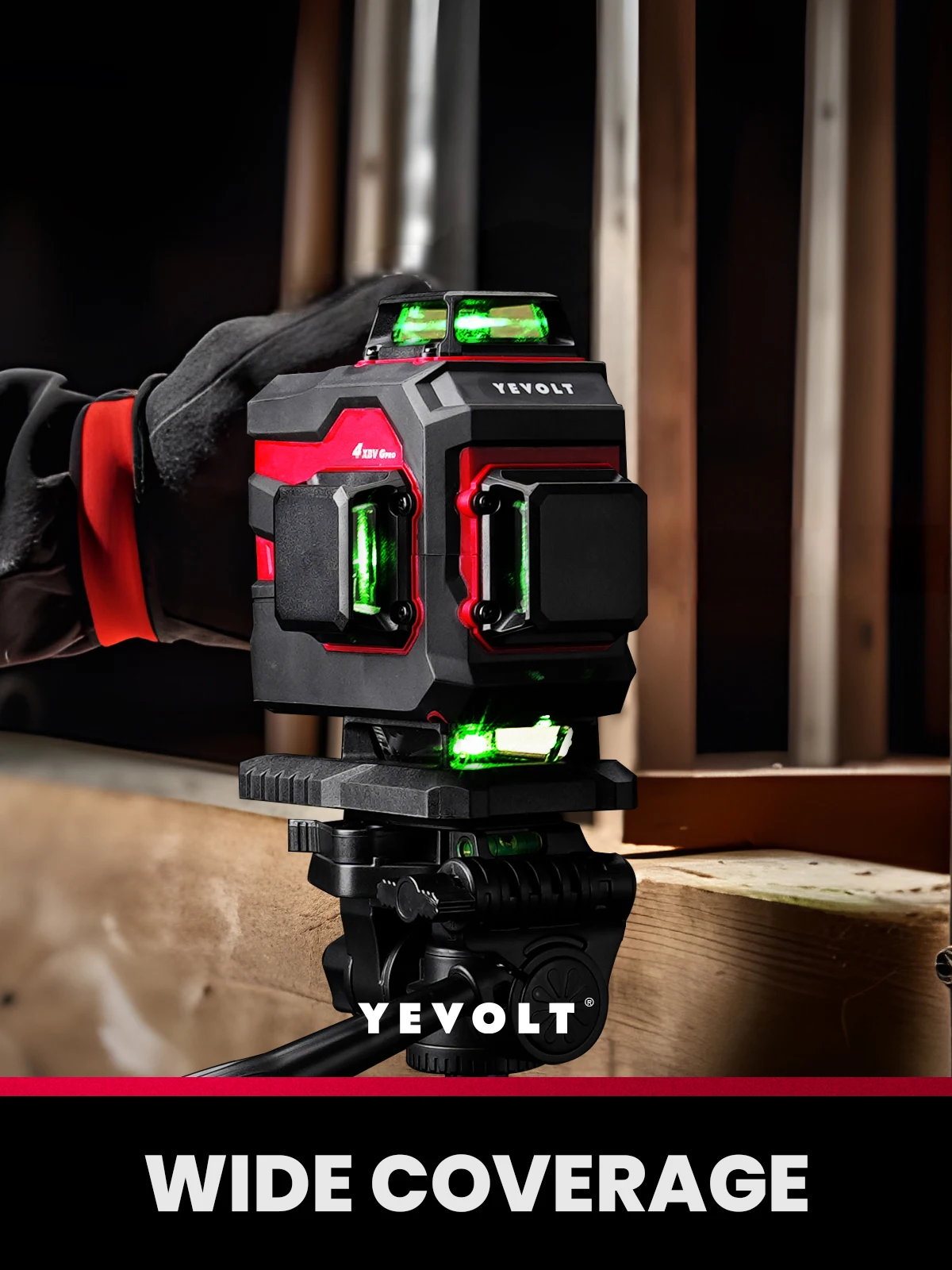 Зеленый лазерный уровень YEVOLT YVGLL4XS16DP 4-плоский 16-линейный самовыравнивающийся 4D