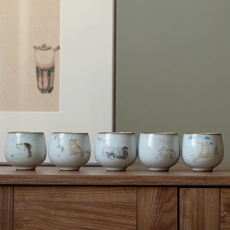 

Large Ru Kiln Teacup Travel Personal Meditation Cup Handmade Ceramic Tea Bowl Pu'er Master Cup Household Tea Set