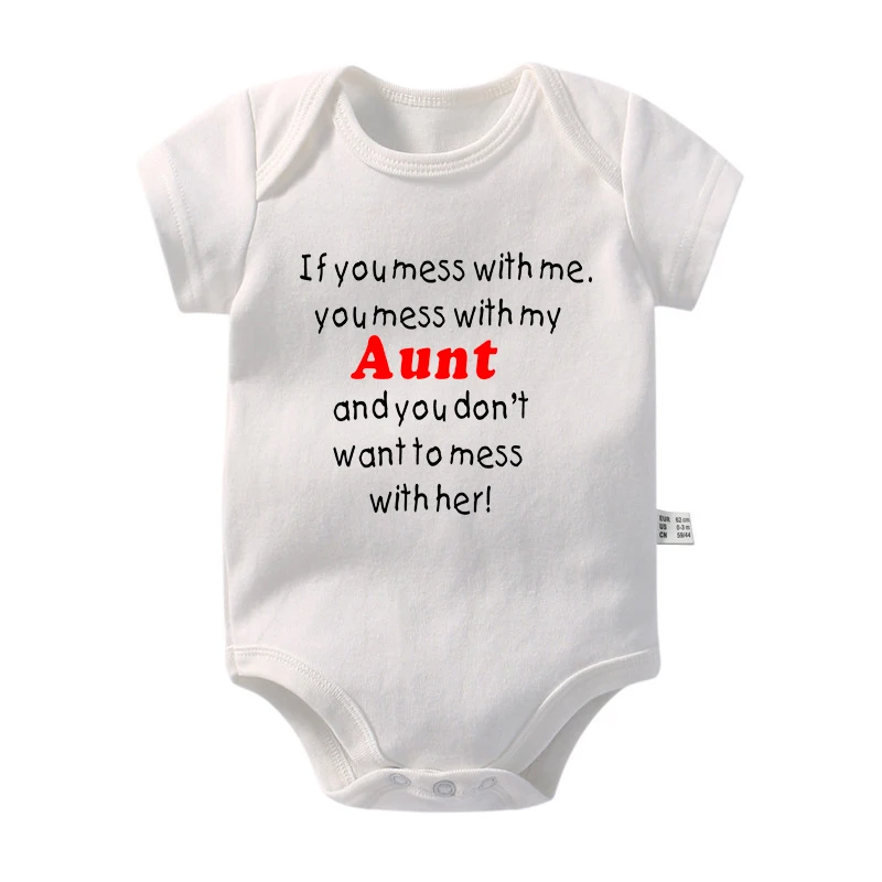 Фото Детский комбинезон с принтом «You Don't Want to Mess My Aunt», модный боди для малышей, одежда для мальчиков и девочек, милый комбинезон для новорожденных и малышей №2
