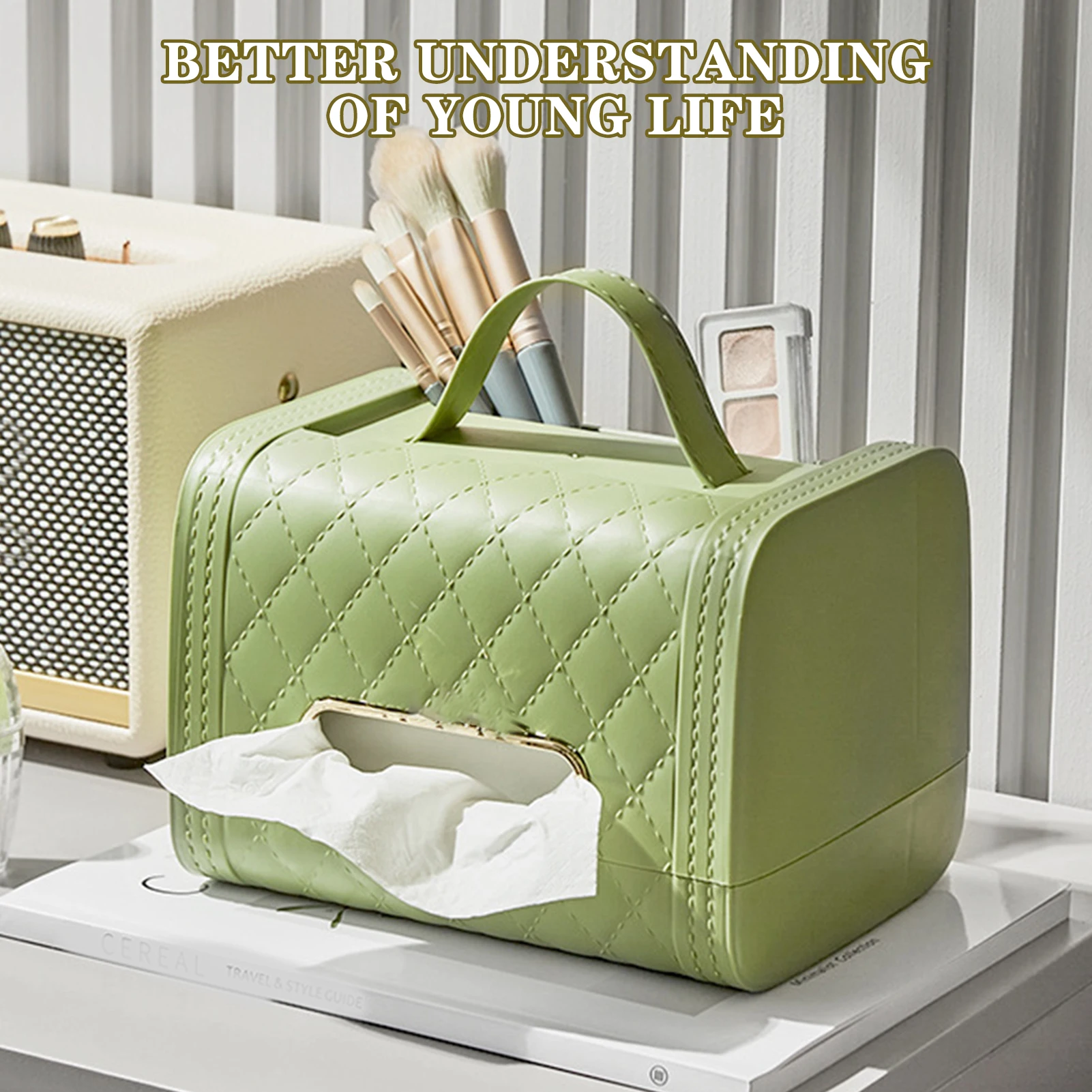 

Tissue Box in the Shape of Bag with Storage Space for Living Room Office Desk for Home Use with Handle Desktop Decoration @LS