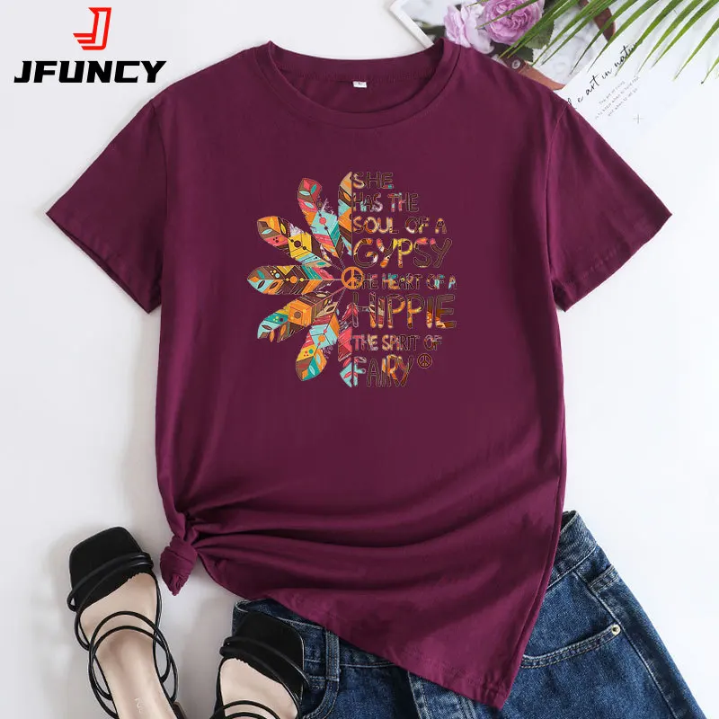 JFUNCY Women's Cotton Tee Shirt Ladies Short Sleeve Tops Summer Oversized T Shirt Female Tshirt Women Fashion Graphic T-shirt