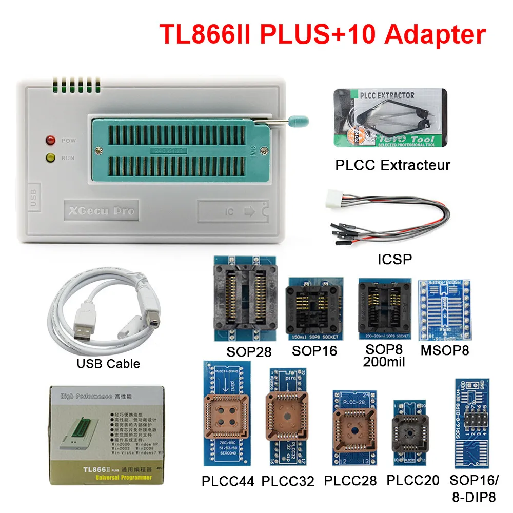 

Оригинальный программатор TL866II Plus V12.05 + 10 предметов Minipro TL866 розетка NAND адаптер смарт-чипы калькулятор