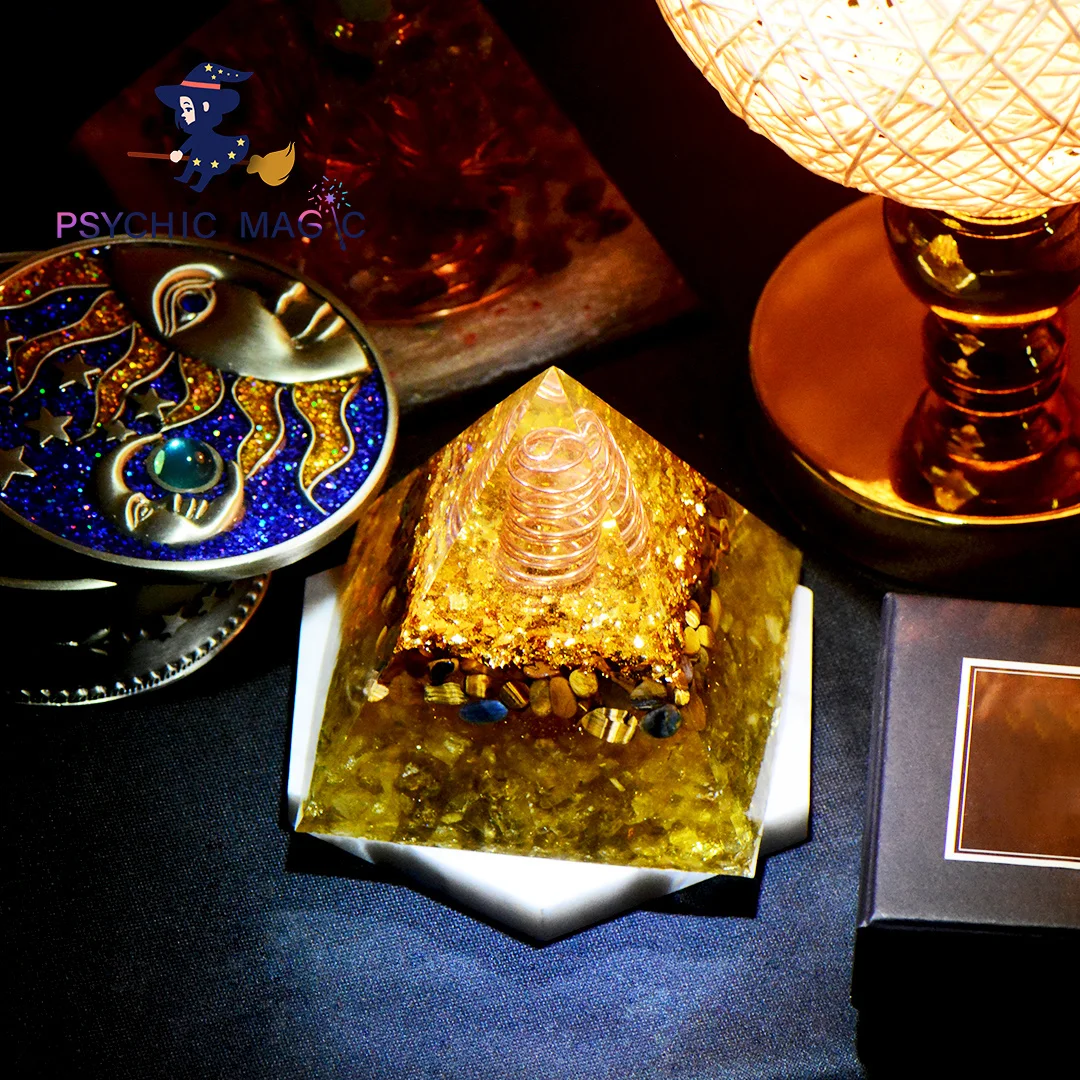 Orgonite Energy Generator Natural Citrine And Tiger Eye Crystal Orgone Pyramid For EMF Protection Device