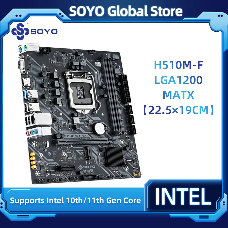 

SOYO H510M-F Motherboard USB3.1 LGA1200 M-ATX SATA 3.0 PCI-E Support intel 10th/11th Core Dual channel DDR4 M.2 interface