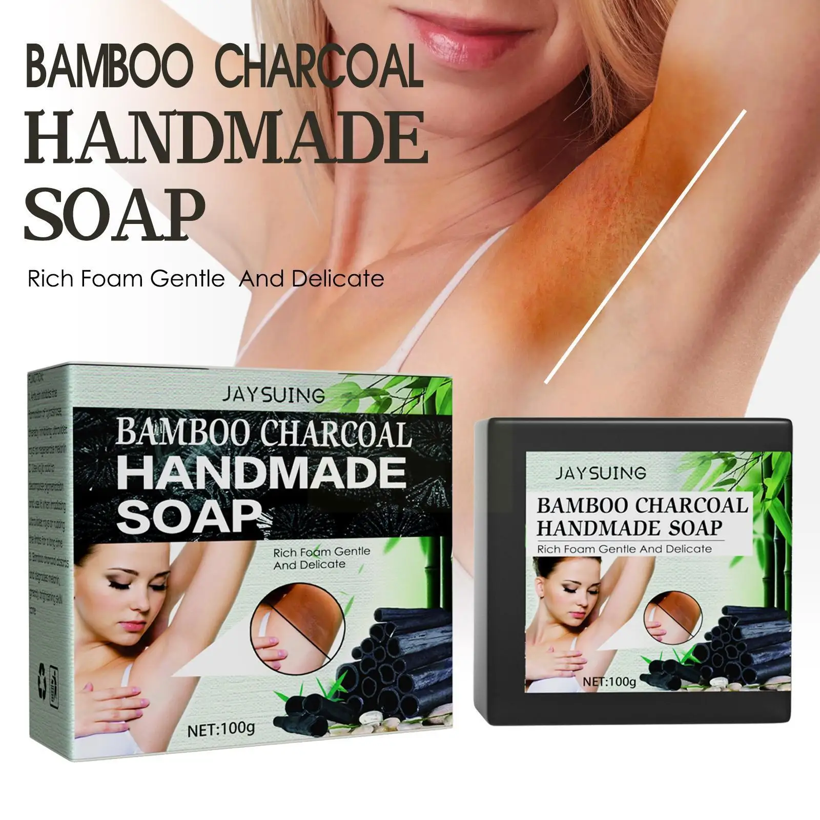 

HEALLOR 1 Pack Bamboo Charcoal Handmade Soap Underarm Skin Wash Facial Cleansing Soap Whitening Removal Whitening Black
