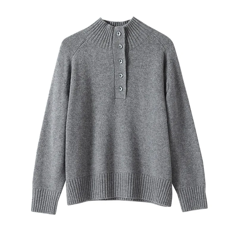 Свободный свитер из овечьей шерсти с вырезом на пуговицах реглан зимний джемпер