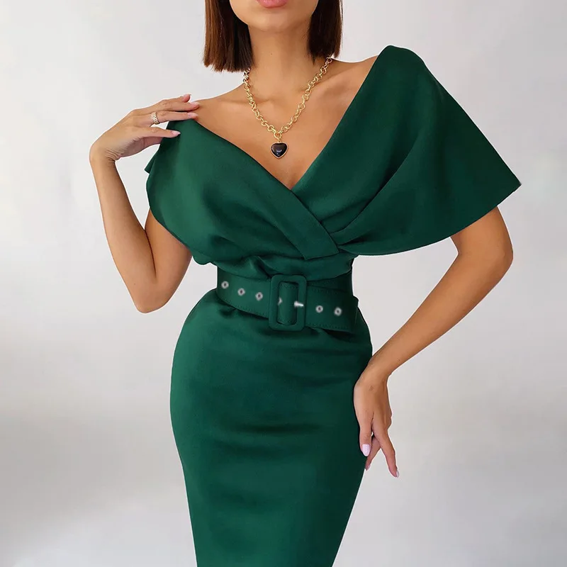Bandage Dresses for Women 2022 Off Shoulder Elegant Party Ladies Vintage Dress Club Evening with Belt party dresses