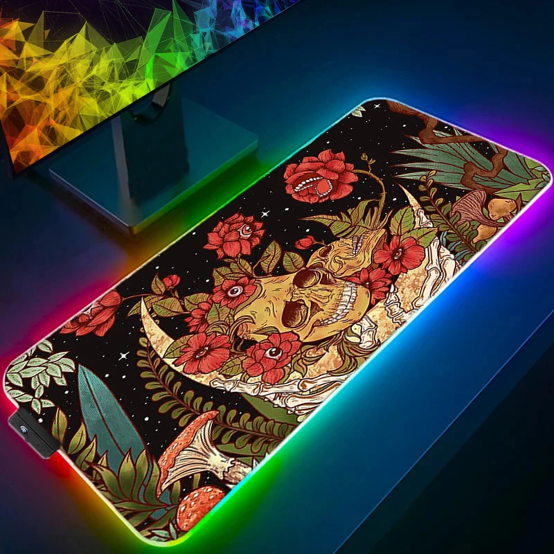 

Skull and Flower LED illuminated Anime Mouse Pad Computer Accessories Game Mats Backlit Mat Anime Mousepad RGB Laptop Office Mat