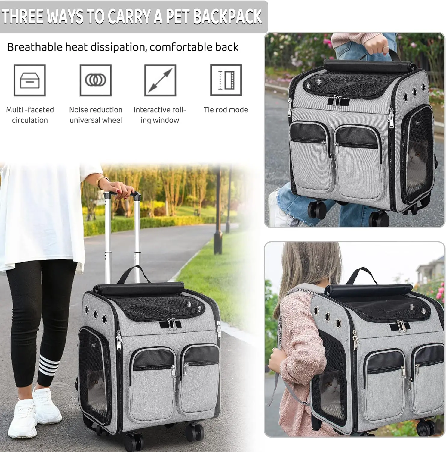 KLYM-рюкзак-переноска для домашних животных со съемными 4-колесными колесами