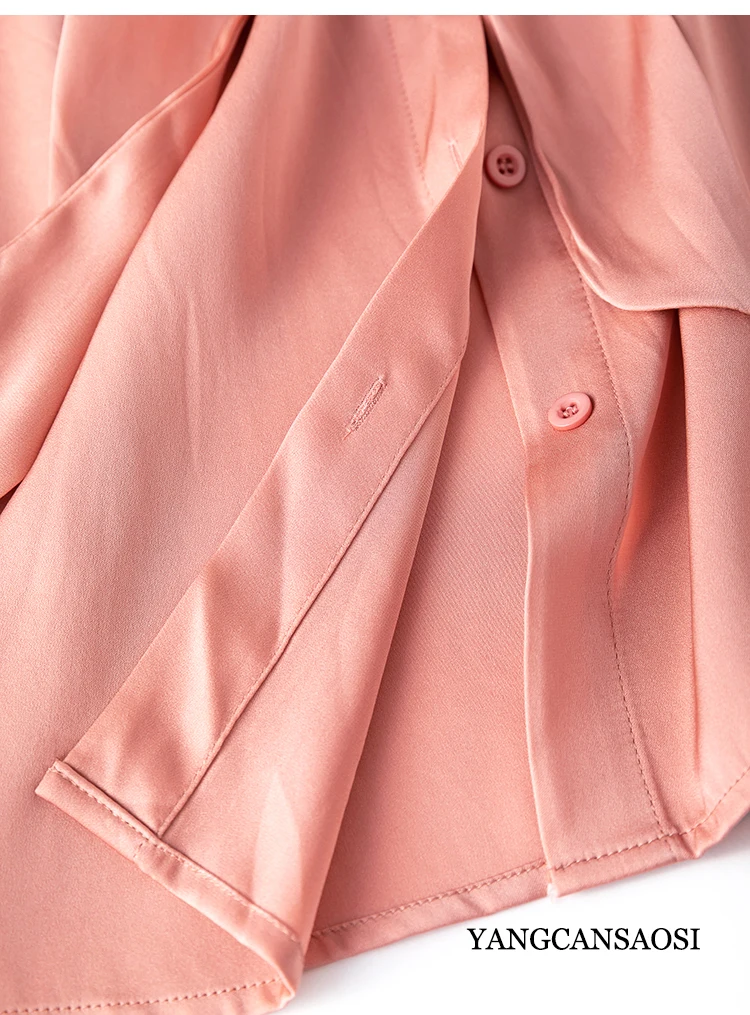 Женская модная мягкая восковая шелковая эластичная рубашка из двух атласных