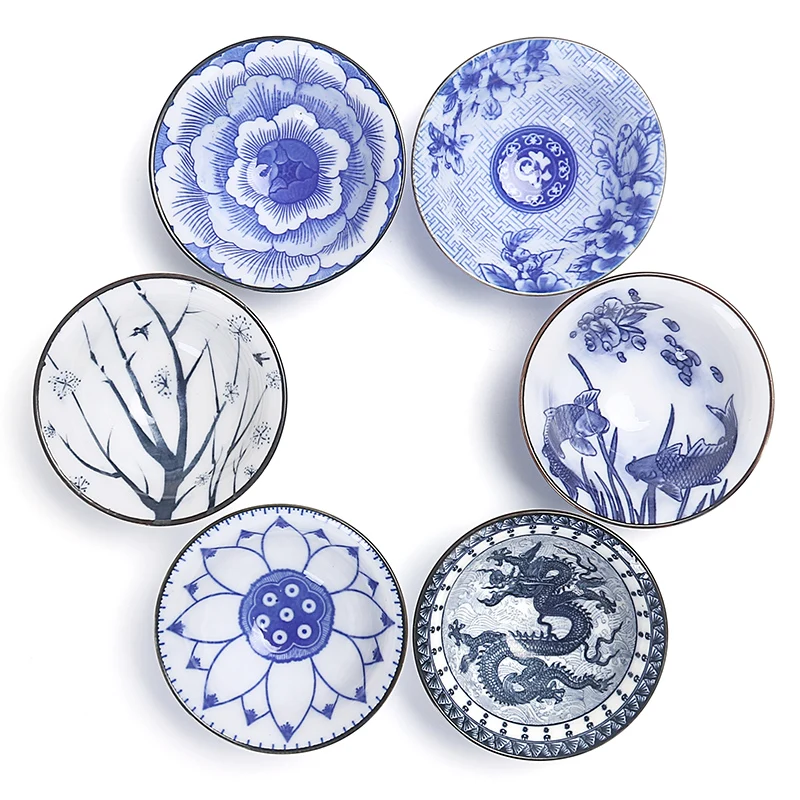 6 комплектов китайских керамических чашек стандартный синий и белый чайник