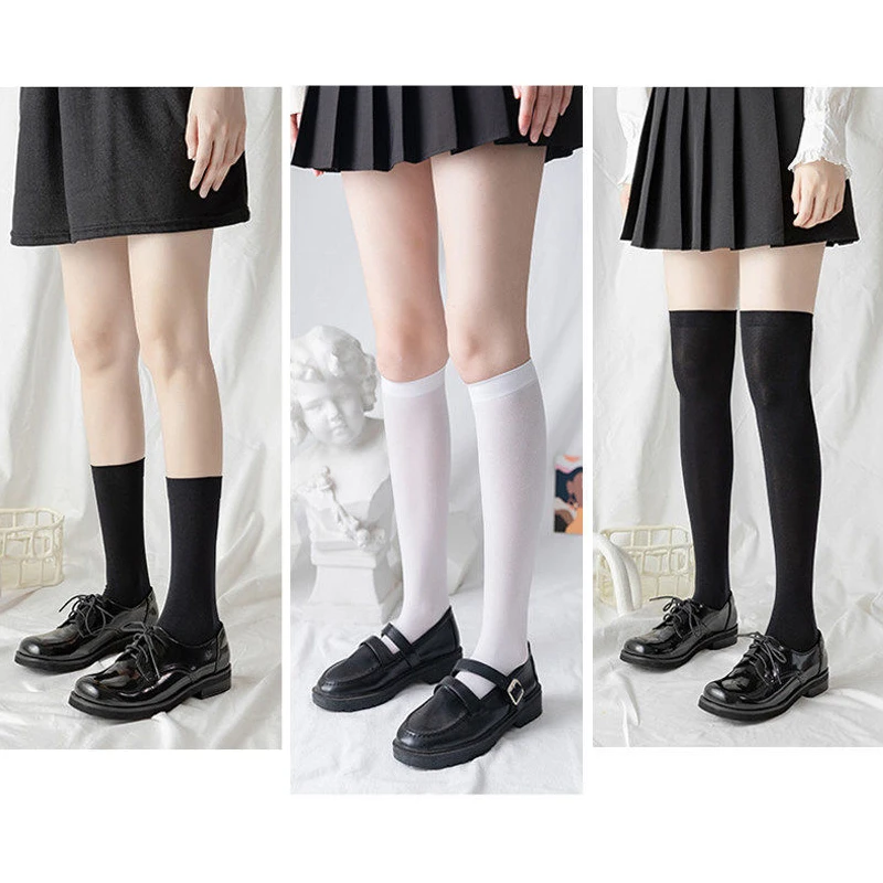 Модные женские носки черные белые бархатные JK длинные для девочек Однотонные