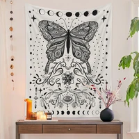vertical moon phase butterfly tapestry for bedroom aesthetic black and white moth wall tapestries hanging for home decorations