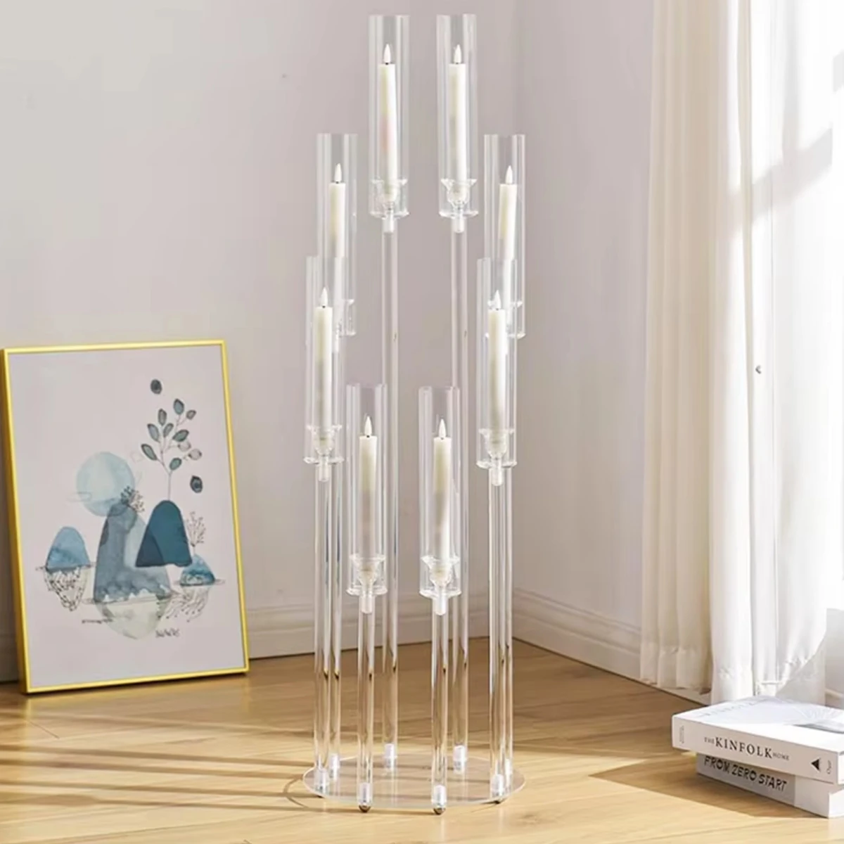 2pcs/10pcs)Wedding Tall Candelabra Transparent Acrylic 3/5/6/8/9 Heads Stick Pillar Candle Holder Centerpieces For Party Decor