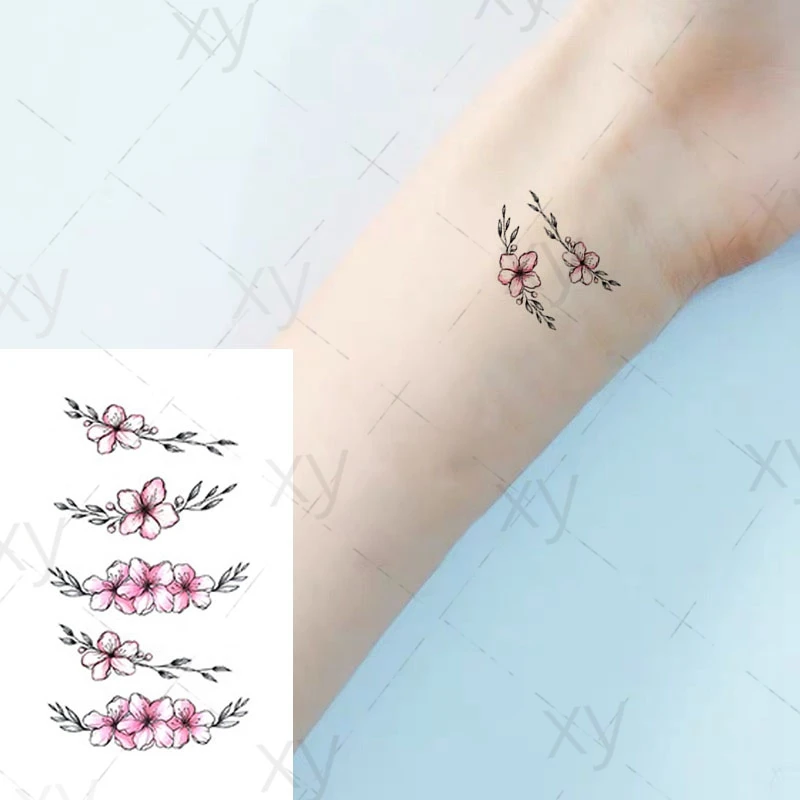 

Temporary Tattoo Sticker Waterproof Body Art Pink Cute Flower Leaf Lavender Small Size Fake Tatto Flash Tatoo for Kid Girl Women
