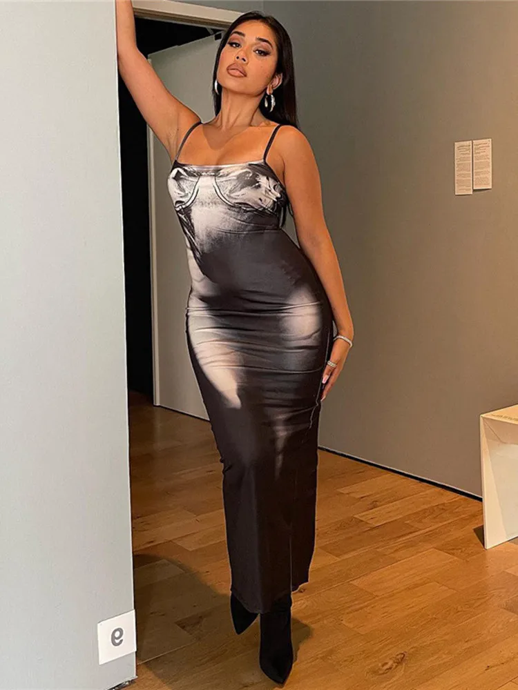 

GGBAOFAN Women Fashion Print Sleeveless Slip Dress Women Sexy Outfits Club Party Summer Slit Maxi Dresses Bodycon