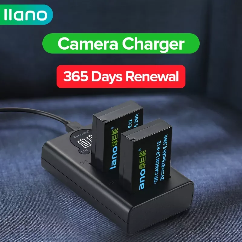 

LLANO LPE12 LP E12 Camera Liion Battery With LCD Dual Charger for Canon EOS M50, EOS M100,100D Kiss X7 Rebel SL1 Cameras